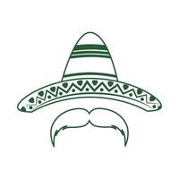 hat and mustache cinco de mayo mexican celebration line style icon vector