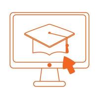 computadora haga clic en graduación sombrero hogar educación línea color estilo icono vector