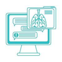 online doctor, computer chatting consultation respiratory ill medical covid 19, line style icon vector