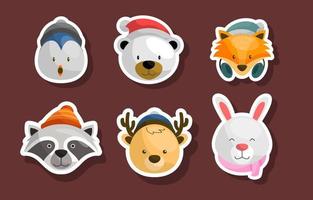 Winter Animal Sticker Set vector