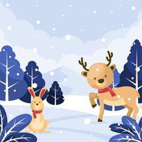 Nature Winter Scenery with Animal Background vector