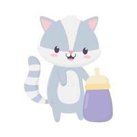 baby shower raccoon and milk bottle cartoon decoration vector