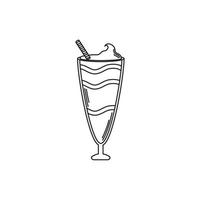 drinks tall glass cup with cream and straw line style icon vector