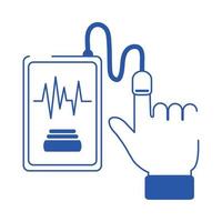 médico en línea teléfono inteligente prueba de presión arterial cuidado icono de estilo de línea azul vector