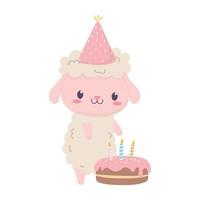 feliz cumpleaños oveja caja de regalo sombrero de fiesta decoración de celebración vector
