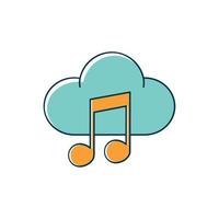 cloud computing note musical melody sound music line and fill style vector