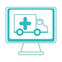 online doctor, computer ambulance emergency support medical covid 19, line style icon vector