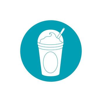drinks frappe for takeaway cold with straw blue block style icon vector