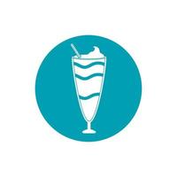 drinks tall glass cup with cream and straw blue block style icon vector