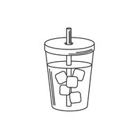 drinks beverage cold with ice cubes and straw line style icon vector