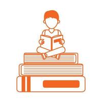 teen with open book sitting on books home education line color style icon vector