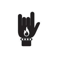 hand rock with fire tattoo melody sound music silhouette style icon vector