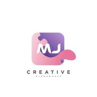 MJ Initial Letter logo icon design template elements with wave colorful art vector