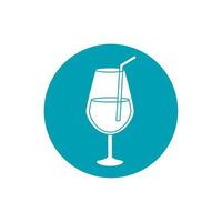 drinks glass cup liquor alcohol with straw blue block style icon vector