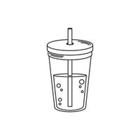 drinks disposable cup beverage with cap and straw line style icon vector