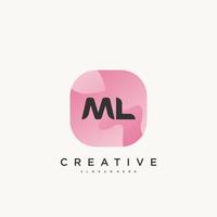 ML Initial Letter logo icon design template elements with wave colorful art vector