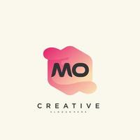 elementos de plantilla de diseño de icono de logotipo de letra inicial mo con arte colorido de onda vector