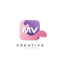 MV Initial Letter logo icon design template elements with wave colorful art vector