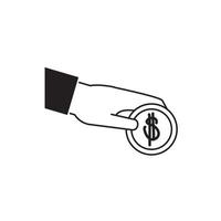 mano empujando moneda efectivo dinero negocio financiero línea estilo icono vector