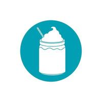 drinks smoothie cream and wafer straw blue block style icon vector