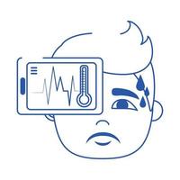 online doctor smartphone thermometer male fever patient blue line style icon vector