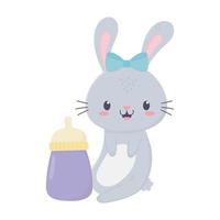 baby shower little bunny bottle cartoon decoration vector