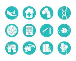 virus covid 19 pandemic respiratory illness icons set line style vector