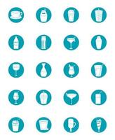 drinks beverage glass cups bottle alcoholic liquor icons set blue block style icon vector