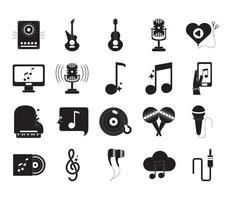 music melody sound audio icons set silhouette style icon vector