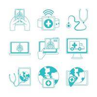 online doctor, physician technology consultant medical icons set, line style icon vector
