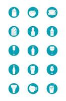 drinks beverage glass cups bottle alcoholic liquor icons set blue block style icon vector