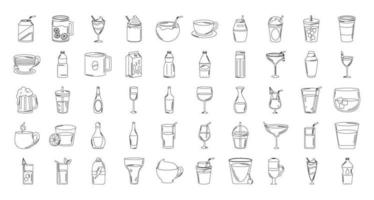 bebidas bebidas copas de vidrio botella licor alcohólico iconos establecer estilo de línea icono vector