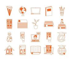 home education school learn supplies icons set line color style icon vector