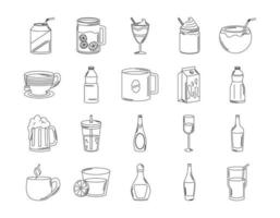 drinks beverage glass cups bottle alcoholic liquor icons set line style icon vector