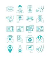 online doctor, physician technology consultant medical icons set, line style icon vector