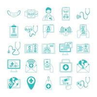 online doctor, physician technology consultant medical icons set, line style icon vector