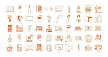 home education school learn supplies icons set line color style icon vector