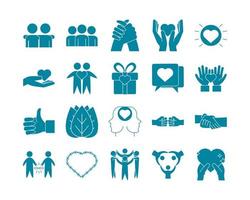 happy friendship day celebration love relationship support team icons set line style vector