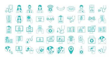 online doctor, physician technology consultant medical icons set, line style icon vector