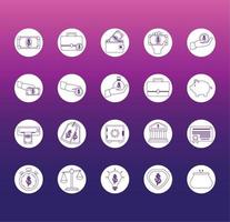 money business financial trade commerce icons set gradient style icon vector