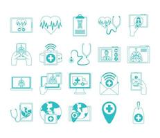 online doctor, physician technology consultant medical icons set, line style icon vector