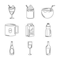 bebidas bebidas copas de vidrio botella licor alcohólico iconos establecer estilo de línea icono vector