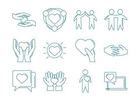 happy friendship day celebration love relationship support team icons set line style vector