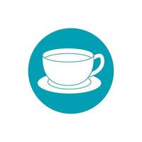 bebe una taza de café en un plato icono de estilo de bloque azul fresco vector