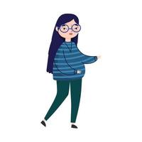 young woman with glasses standing character isolated icon vector