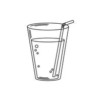 bebe un vaso de plástico frío fresco con un icono de estilo de línea de paja vector