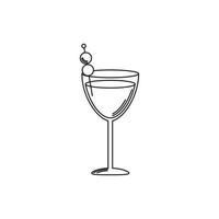 drinks glass cocktail with olives in stick line style icon vector