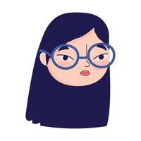 face young woman with glasses female character isolatd icon vector