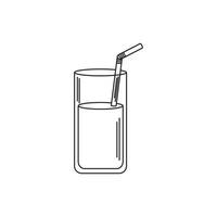 bebida vaso de vidrio con bebida de paja icono de estilo de línea fresca vector
