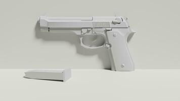 Abstract white background leading a gun figure with shadow 3D rendering. photo